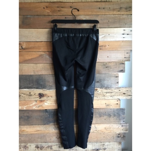 New Helmut Lang lamb leather panel knit bondage patch stretch moto legging pants - Picture 7 of 7